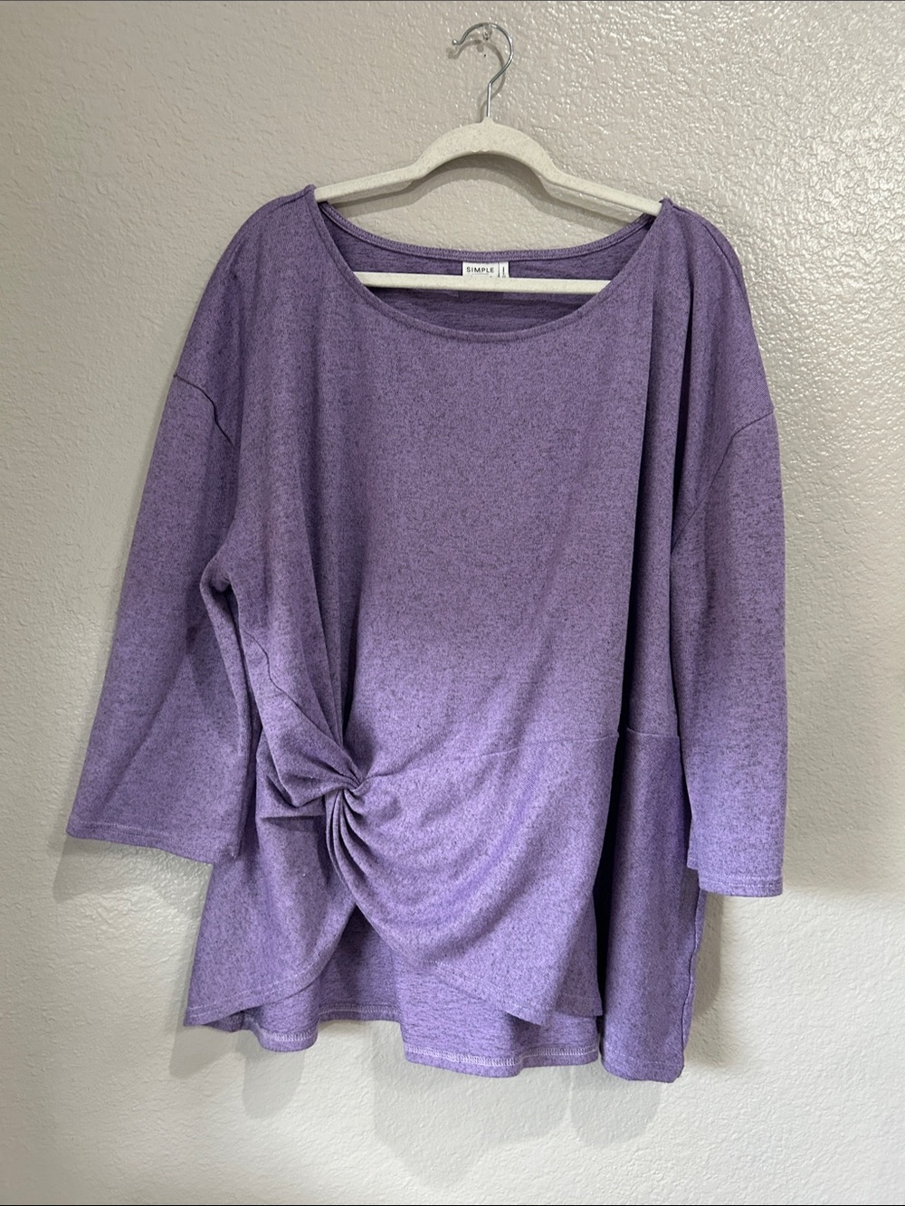 SIMPLE Women’s Plus Sz 4X Lilac Twist-Front Long Sleeve Top Scoop Neck TC0040